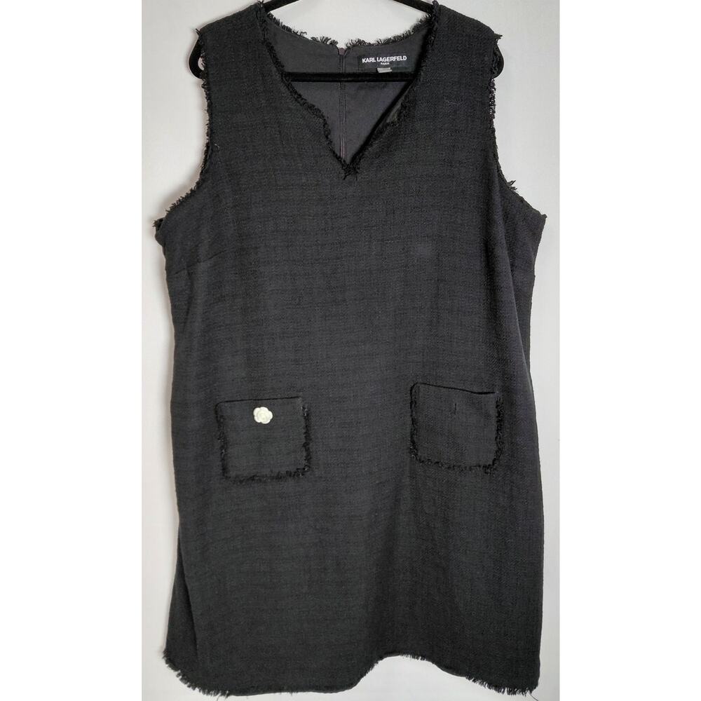 KARL LAGERFELD PARIS Sleeveless Dress Black Woven Knee Length Women Size 22W